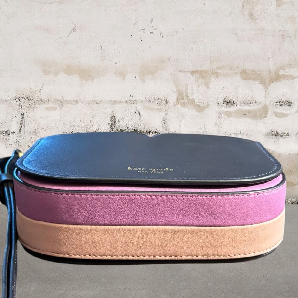 KATE SPADE $248 Navy Purple Pink Leather Colorblock Luna Saddlebag - Picture 7 of 8